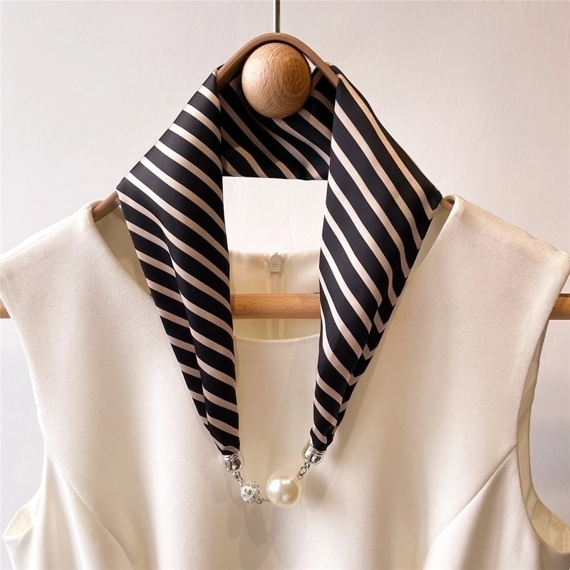 Women's Fashion Color Block Stripe Satin Silk Scarves