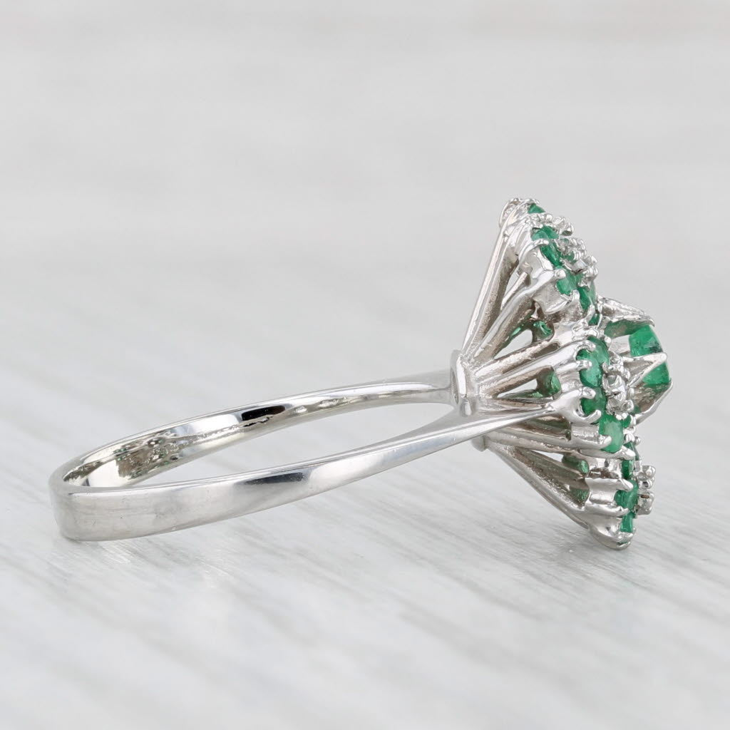 0.74ctw Emerald Diamond Flower Cluster Ring 18k White Gold Size 6.75