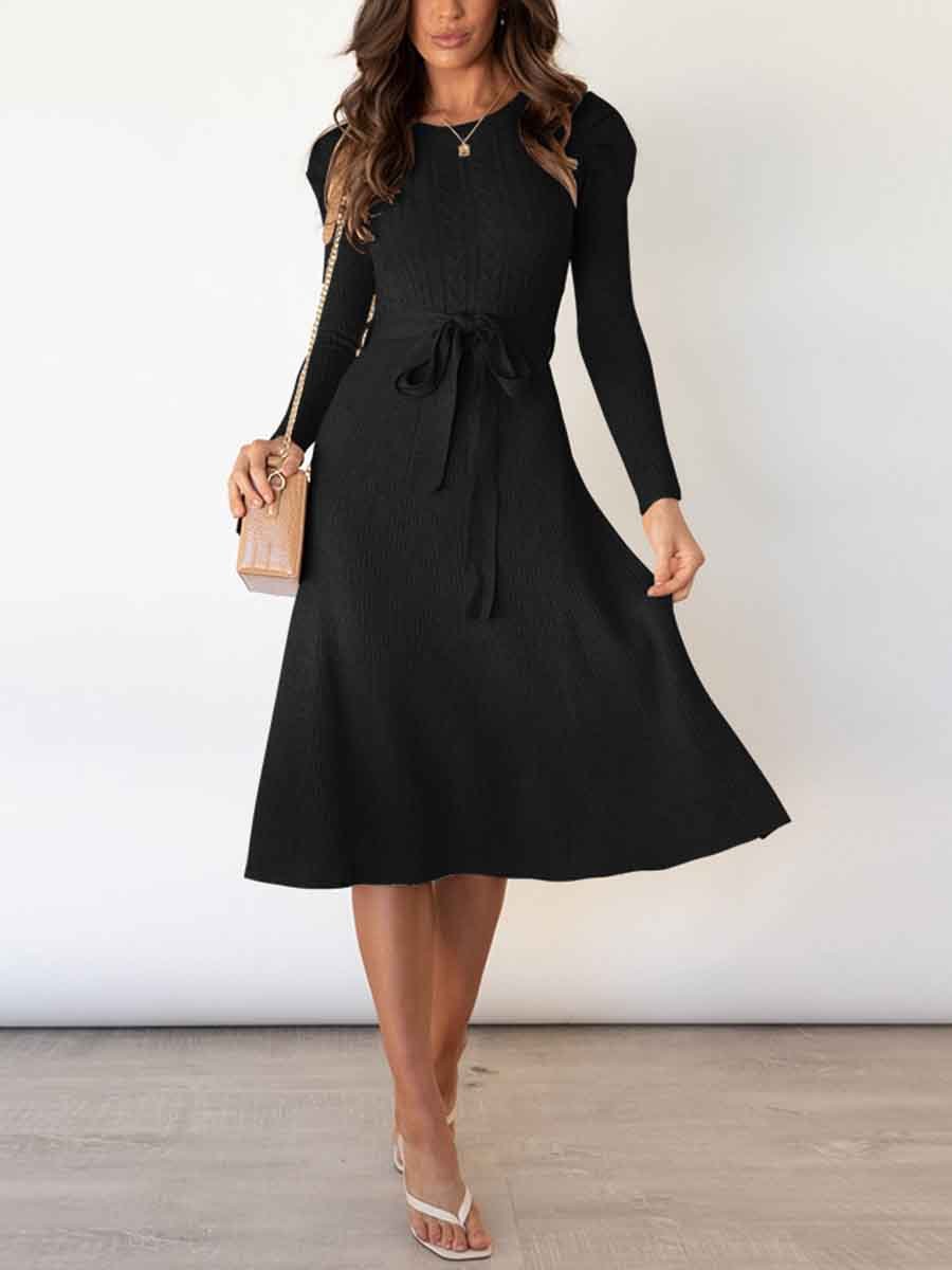 Bubble Sleeve Belt Knit Dress (5 colors)