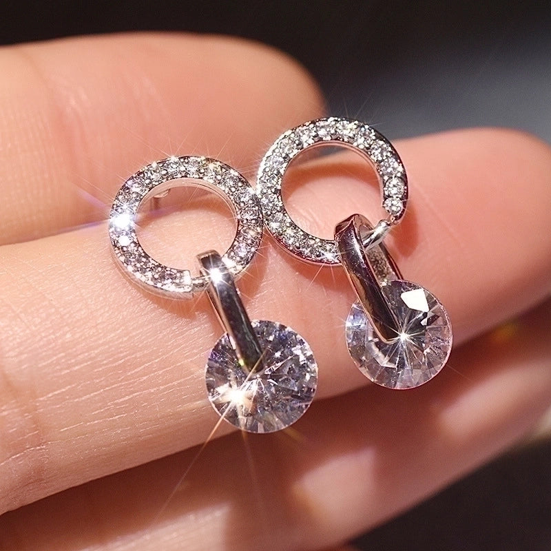 1 Pair Minimalist Round Inlay Copper Zircon Ear Studs