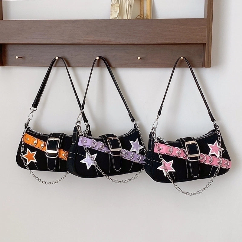 Women's Medium Pu Leather Star Streetwear Pillow Shape Buckle Underarm Bag