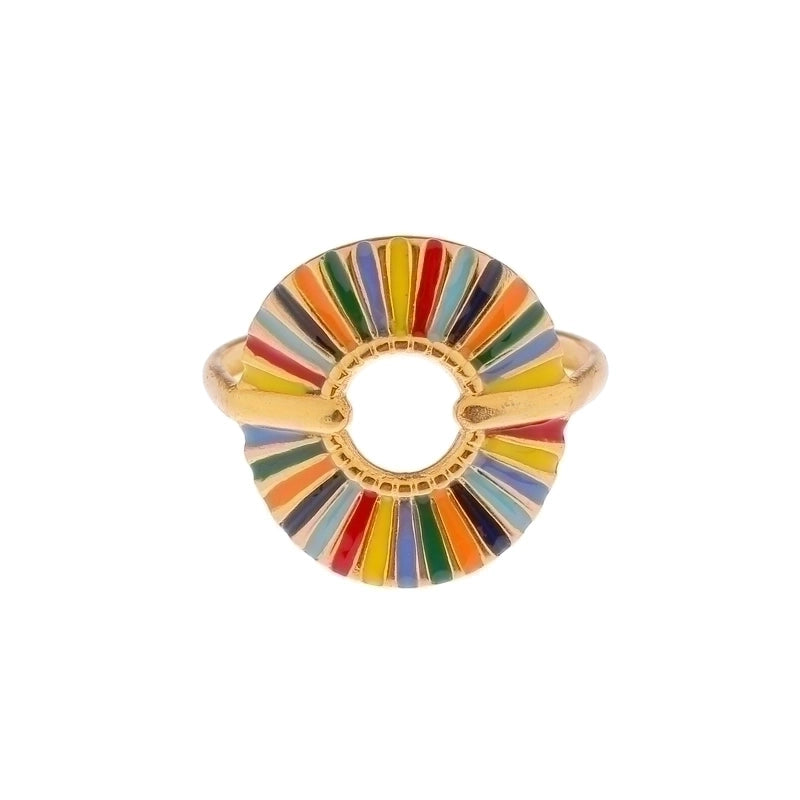 Vintage Style Color Block Stainless Steel 18K Gold Plated Plating Open Rings
