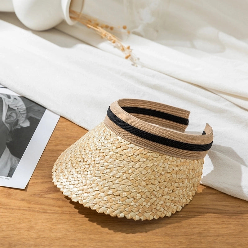 Women's Minimalist Commute Color Block Flat Eaves Straw Hat
