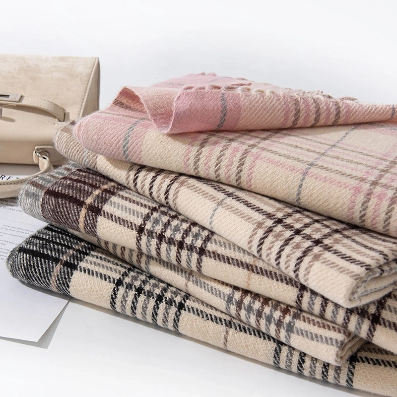 Women's Elegant British Style Plaid Imitation Cashmere Tassel Scarf
