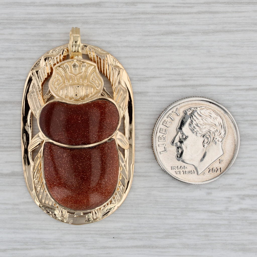 Scarab Pendant Goldstone 18k Yellow Gold Statement