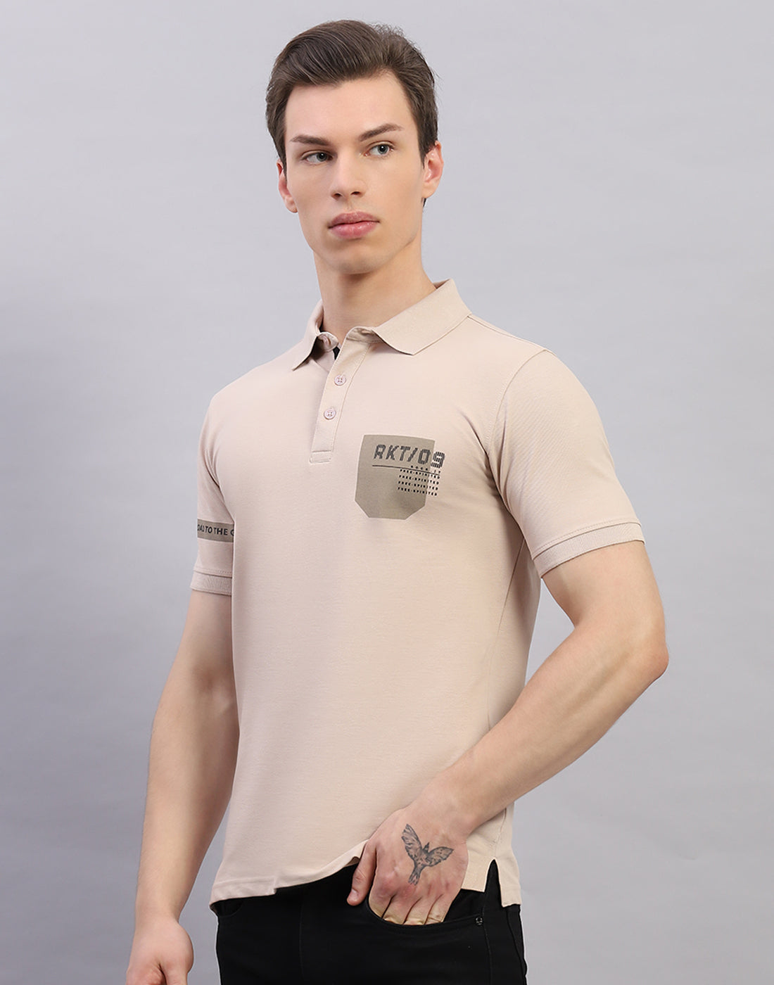 Men Beige Solid Polo Collar Half Sleeve T-Shirt