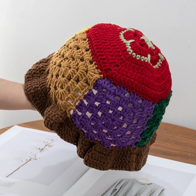 Women's Fashion Color Block Flat Eaves Wool Cap