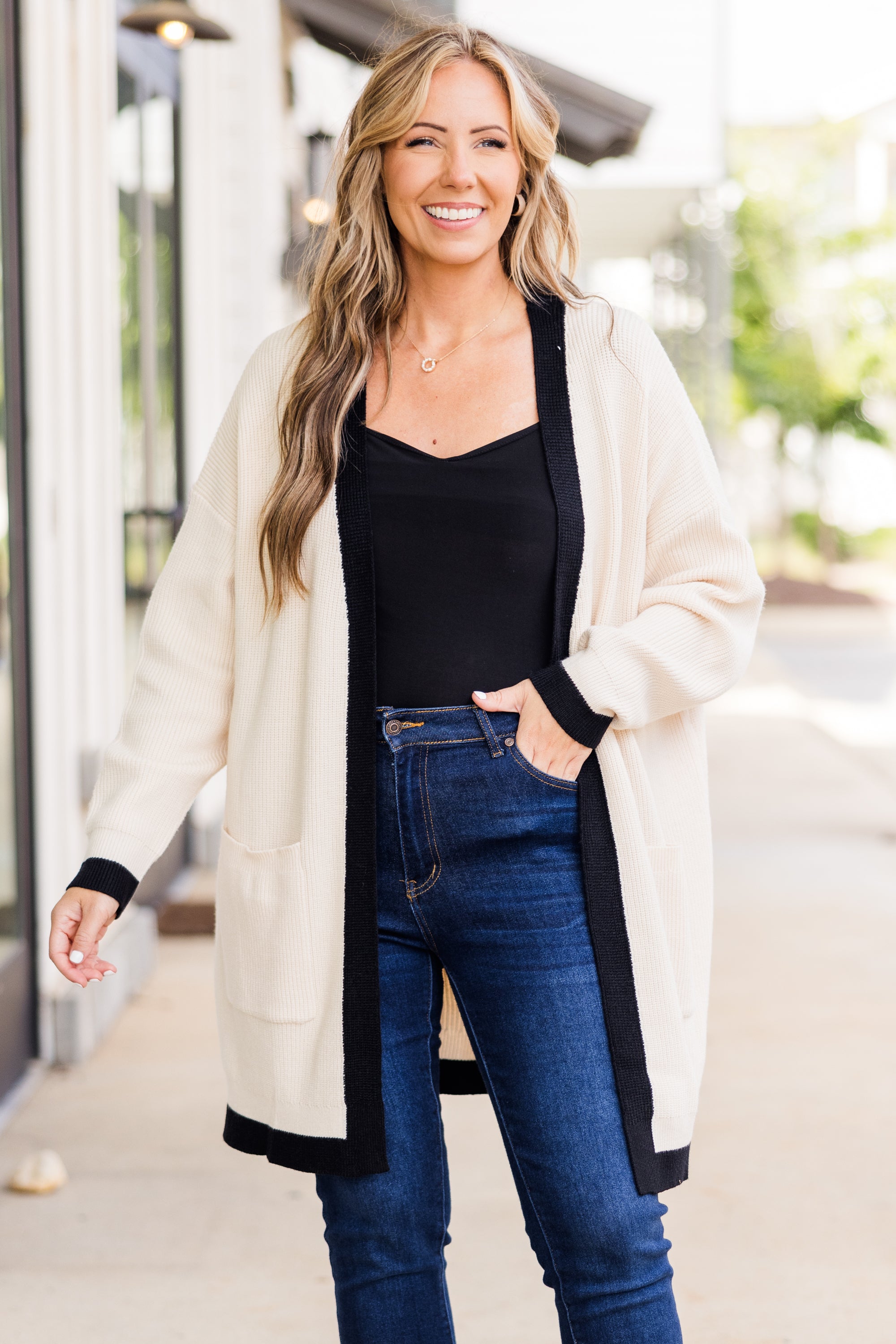 Moonlight Waltz Cardigan. Cream/Black