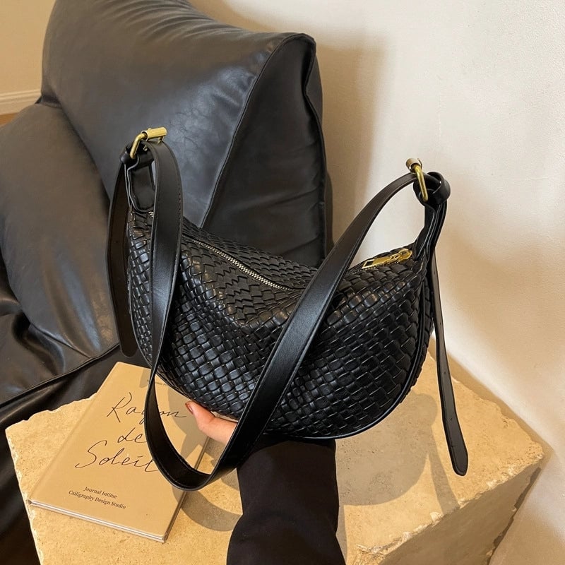 Women's Medium Pu Leather Solid Color Basic Classic Style Dumpling Shape Zipper Underarm Bag