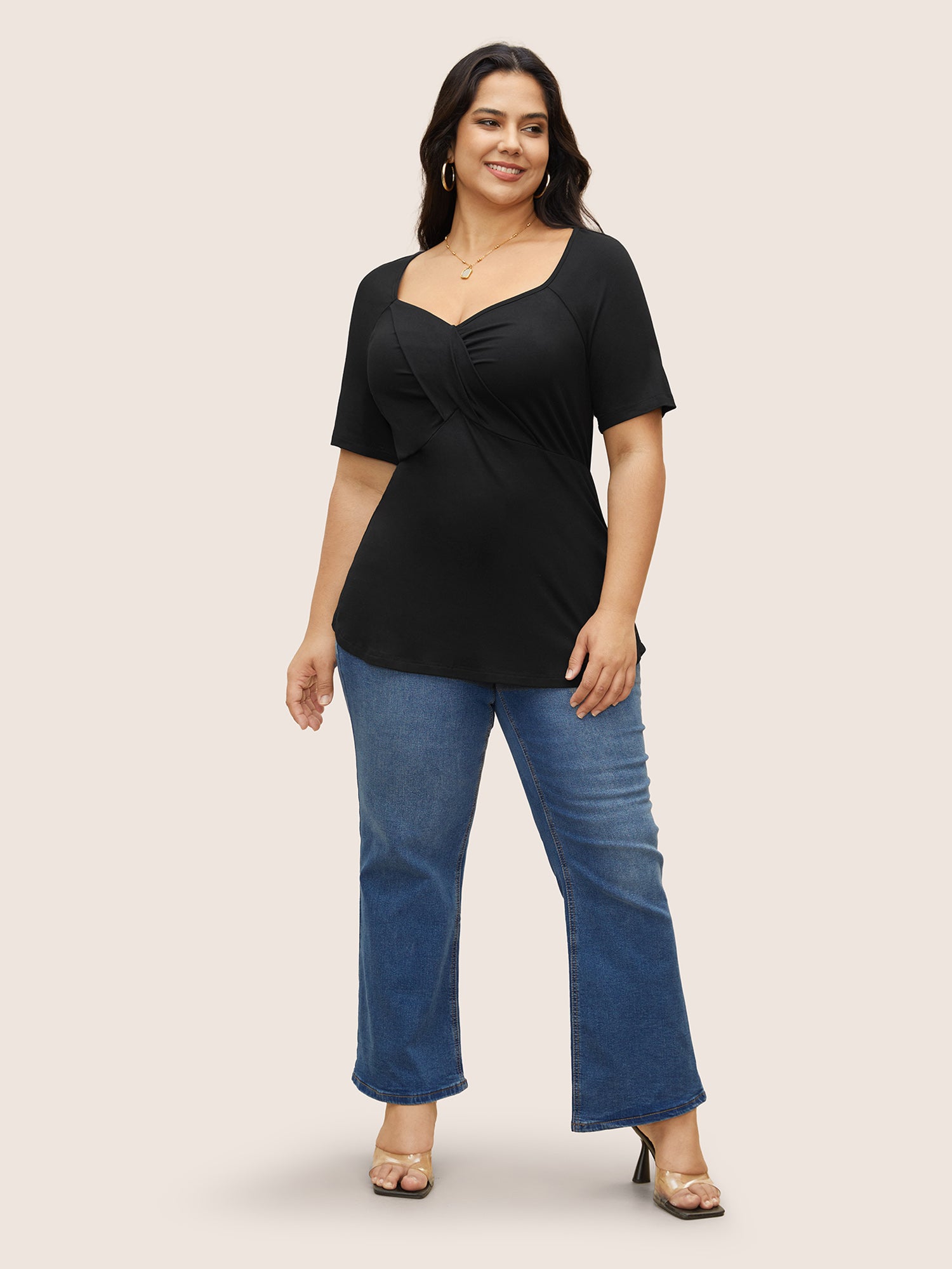 Supersoft Essentials Deep V Neck Ruched T-shirt