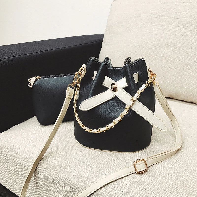 Women's Medium Pu Leather Color Block Streetwear Bucket Open Shoulder Bag Crossbody Bag