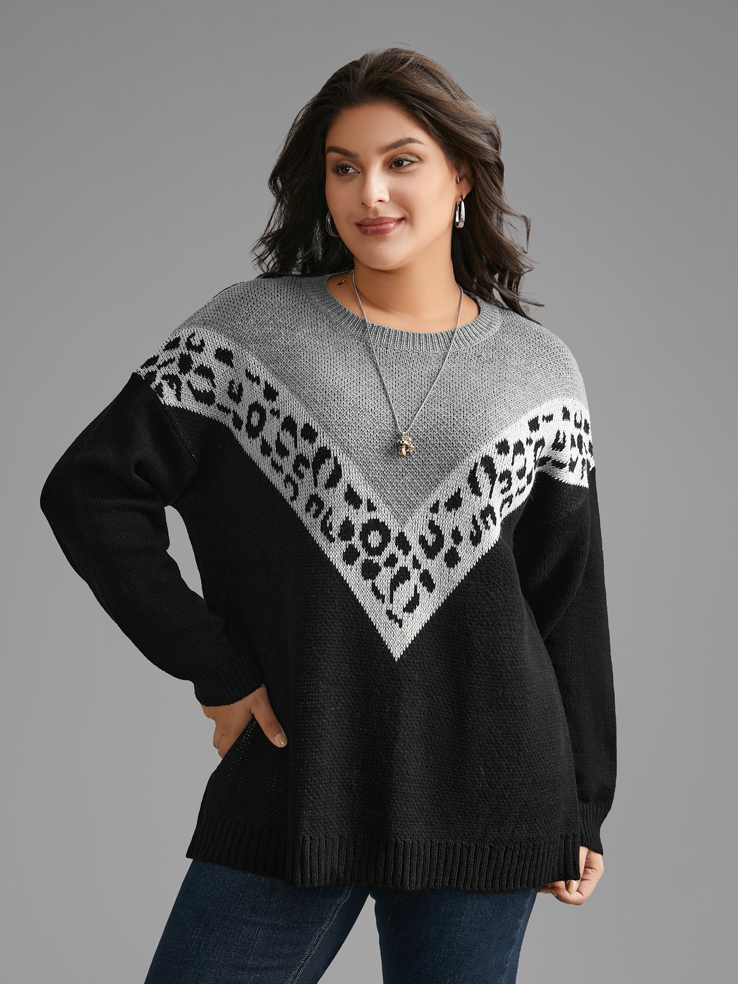 Leopard Print Contrast Patchwork Pullover