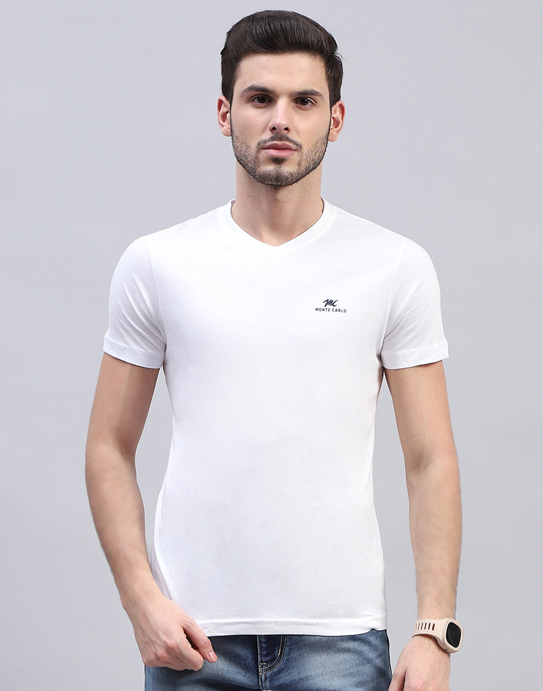 Men White Solid V Neck Half Sleeve T-Shirt (Pack of 3)