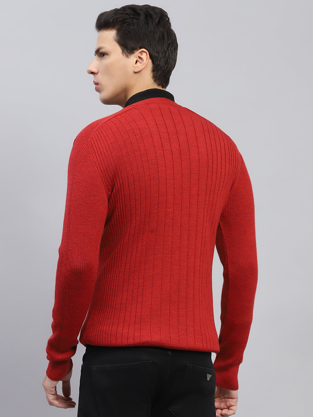 Men Maroon Solid V Neck Full Sleeve Pullover
