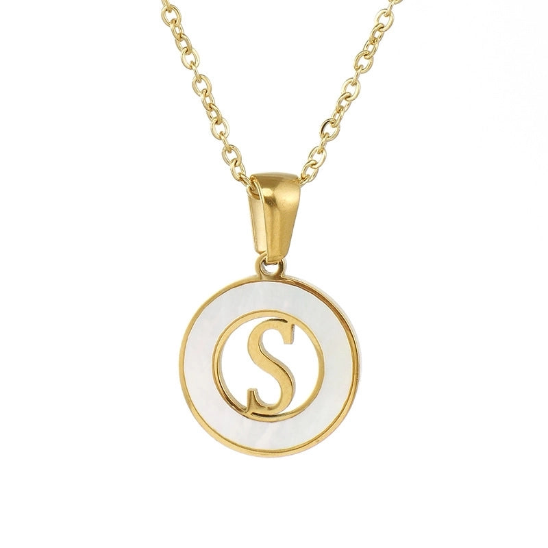 Minimalist Letter Stainless Steel Pendant Necklace Plating Hollow Out Shell Stainless Steel Necklaces