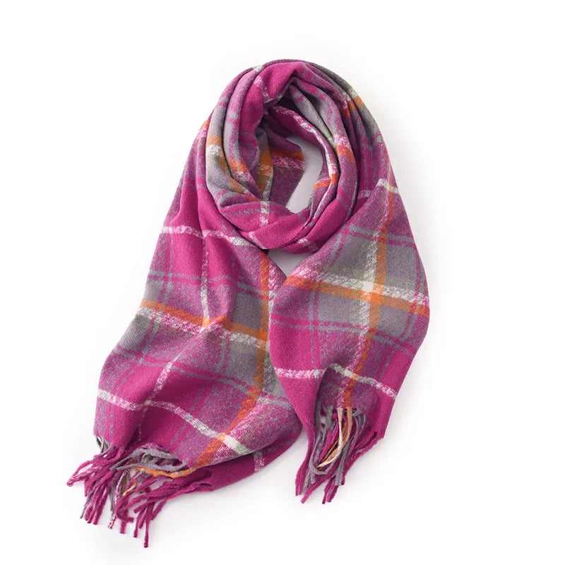 Women's Basic Plaid Polyester Tassel Scarf