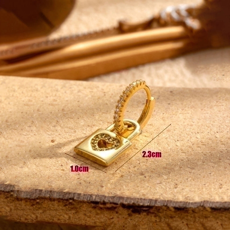 1 Piece  Minimalist V Shape Heart Shape Lock Plating Inlay Copper Zircon Drop Earrings