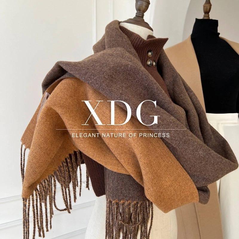 Autumn And Winter New Light Luxury ~ Coat Mate Double-sided Solid Color Scarf Women's Style Cashmere-like Warm Shawl Scarf