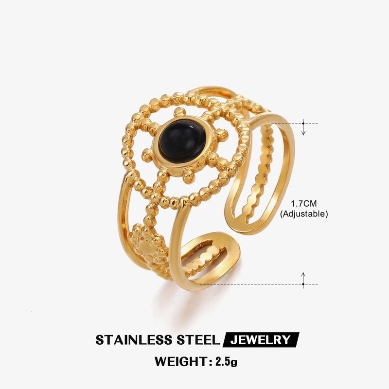 304 Stainless Steel 18K Gold Plated IG Style Plating Inlay Geometric Natural Stone Open Ring