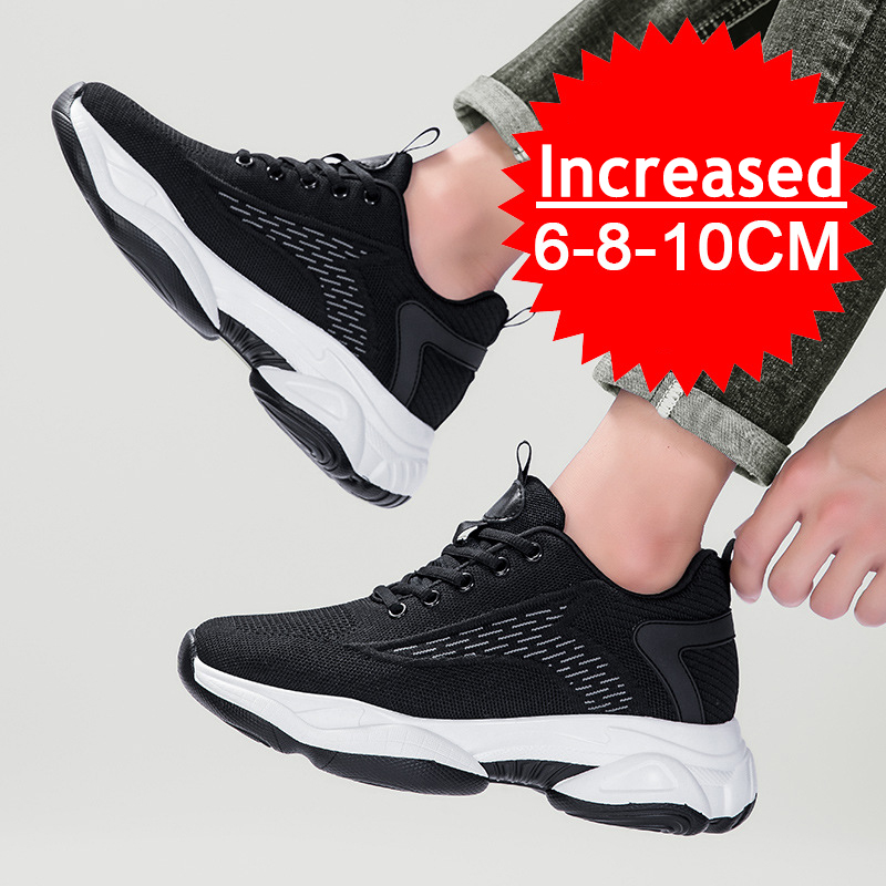 Men Breathable Mesh 10CM Height Incresing Sneakers Men Fashion Shoes Elevator 8CM Outdoor Leisure White Casual Lift Man Footwear