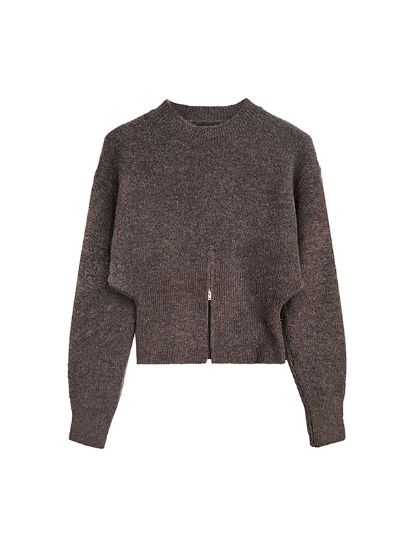 Long Sleeves Loose Solid Color Zipper Mock Neck Pullovers Sweater Tops