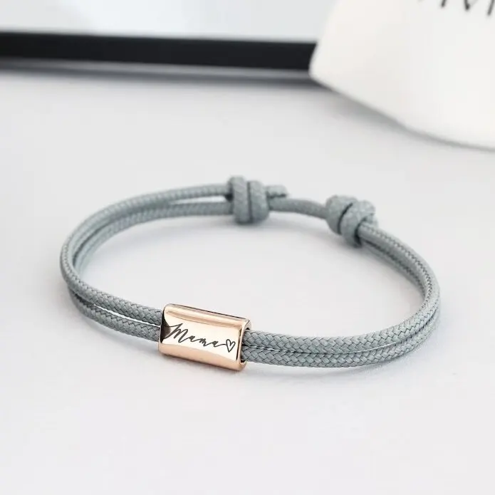 New Latest Models Minimalist Cord Customize Bracelet With Name Logo Engravings Stainless Steel String Bracelet Jewelry