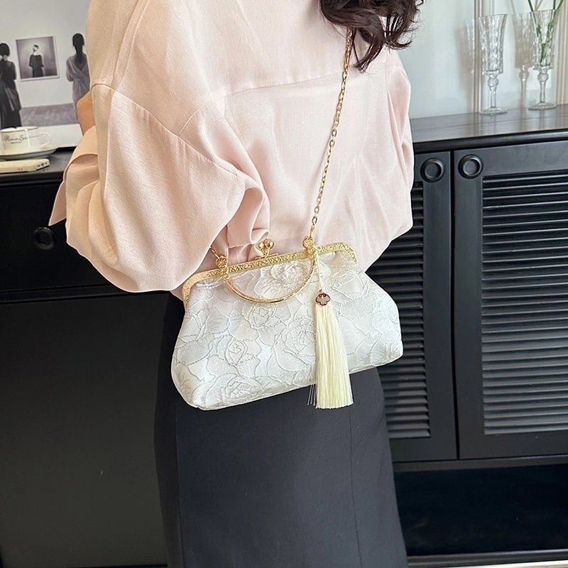 Women's Medium Pu Leather Flower Vintage Style Ethnic Style Tassel Square Buckle Crossbody Bag