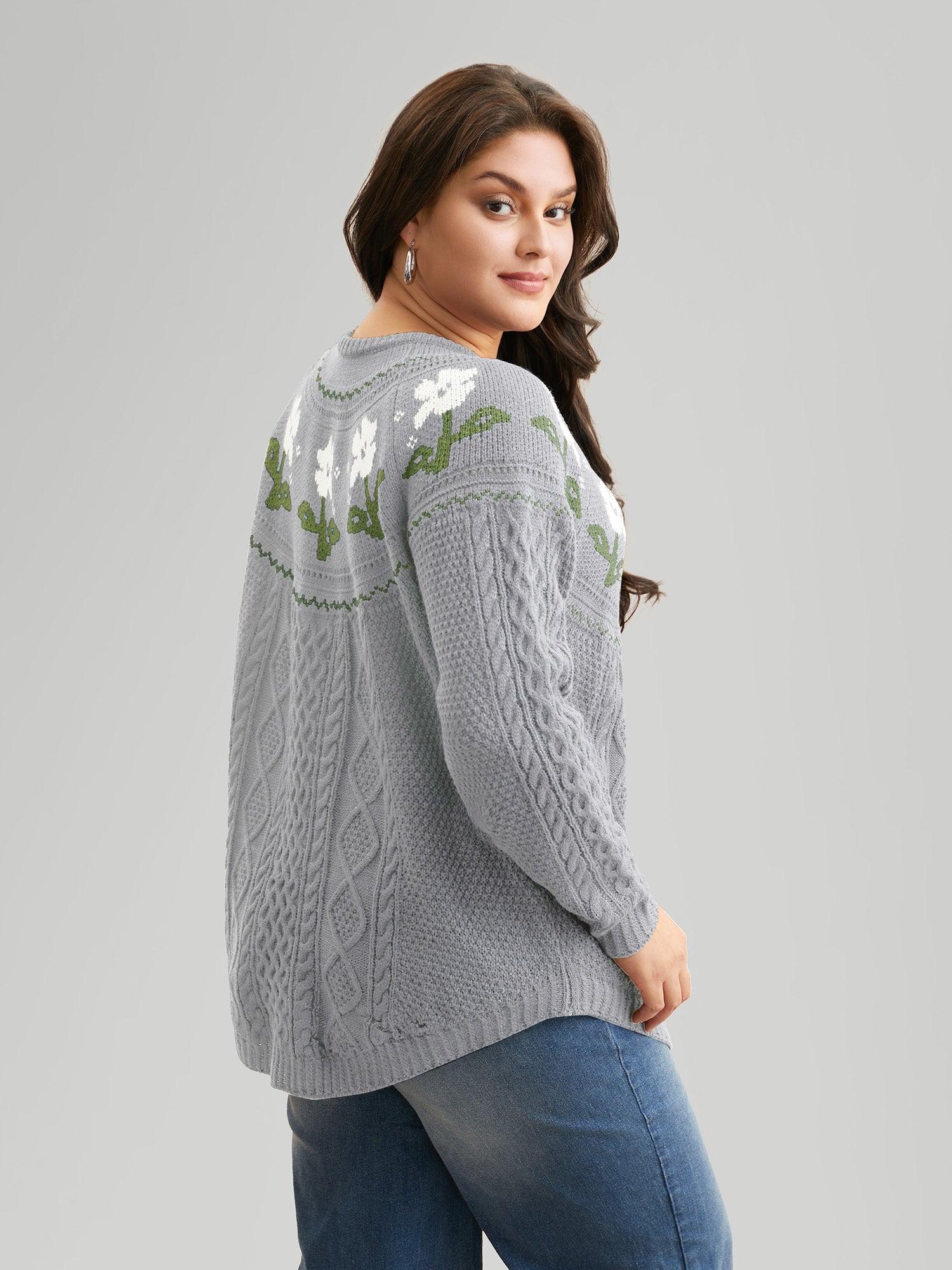 Floral Jacquard Raglan Sleeve Pullover