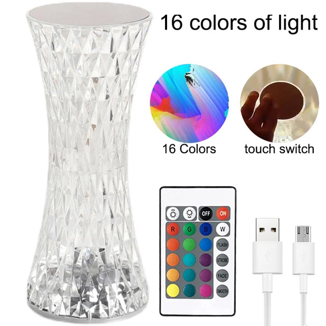 Luxury Table Lamp. USB Rechargeable Crystal Projector Desk Lamp. Acrylic Decor