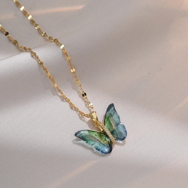 Titanium Steel Minimalist Patchwork Butterfly Pendant Necklace