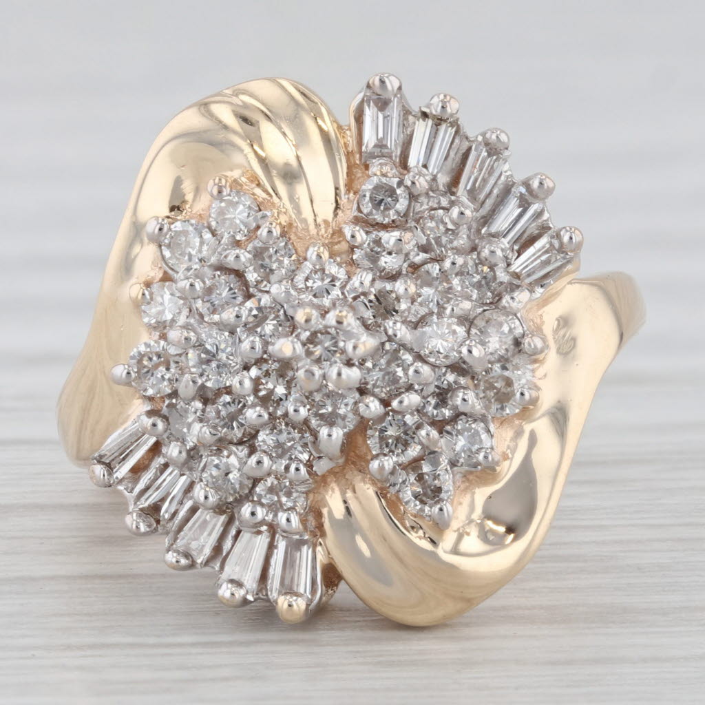 0.80ctw Diamond Cluster Ring 14k Yellow Gold Size 4.75 Cocktail