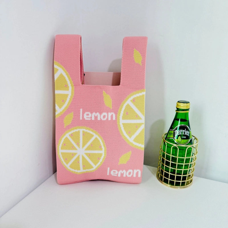 Women's Small Polyester Letter Fruit Cute Square Open Handbag