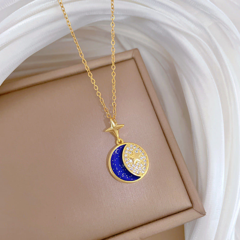 Star Moon Myth Full Diamond Gorgeous Full Diamond Necklace Women'S All-Match Clavicle Chain Titanium Steel Chain
