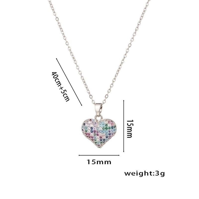 Sweet Solid Color Titanium Steel Zircon 18K Gold Plated Inlay Pendant Necklace
