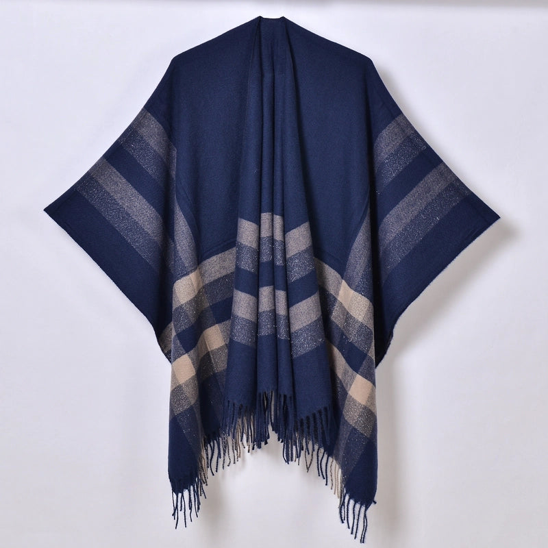 New Tassel Split Shawl Autumn And Winter Women's Simple Plaid Jacquard Scarf Cloak Hot Selling