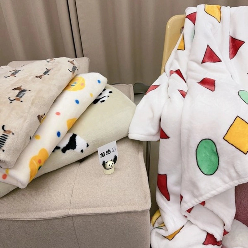 In Stock | Style Autumn And Winter Thickened Cartoon Crayon Small New  Casual Plush Blanket Dormitory Bed Sheet