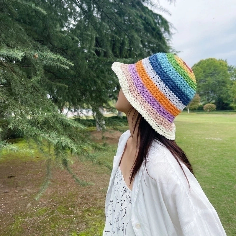 Women's Sweet Multicolor Wide Eaves Straw Hat