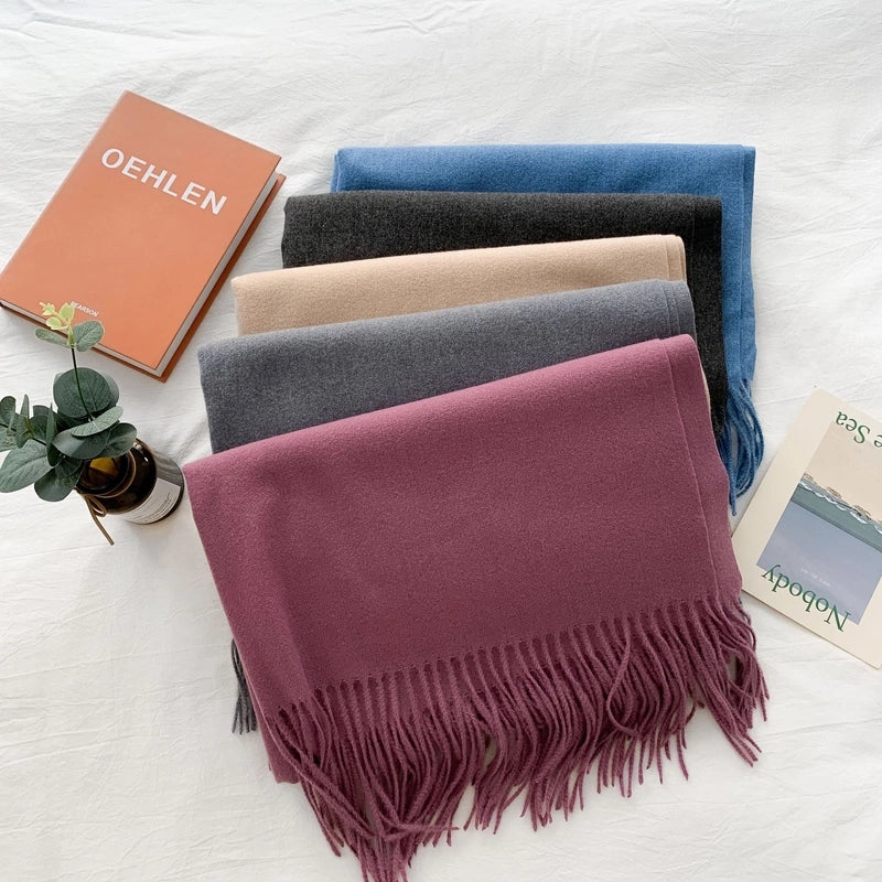 Women's Minimalist Solid Color Imitation Cashmere Tassel Scarf