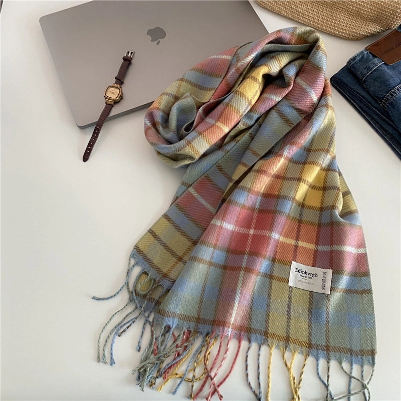 Red Plaid Scarf Autumn And Winter Short Casual Plaid Cashmere Scarf For Women
