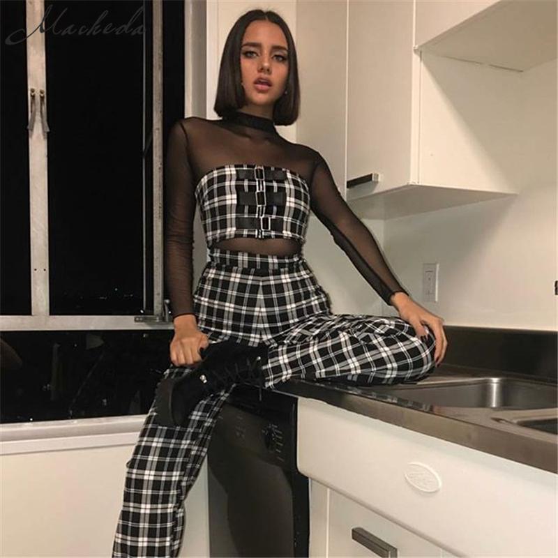 Plaid Two Piece Tube Top Trouser Set