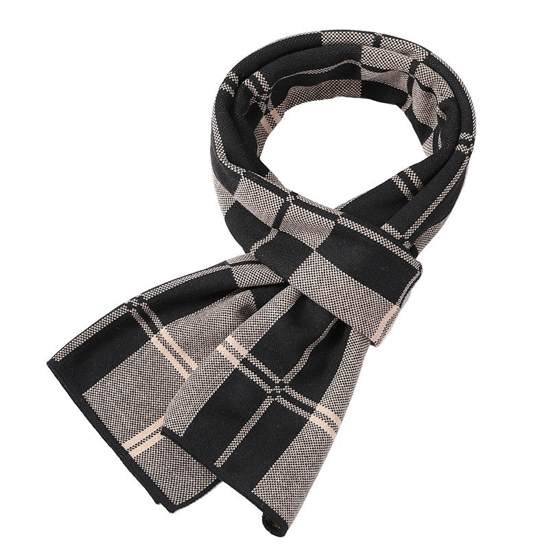 Men's Scarf Winter Warm Plaid Thickened Business Knitted Cashmere Thick Scarf Fashionable Scarf