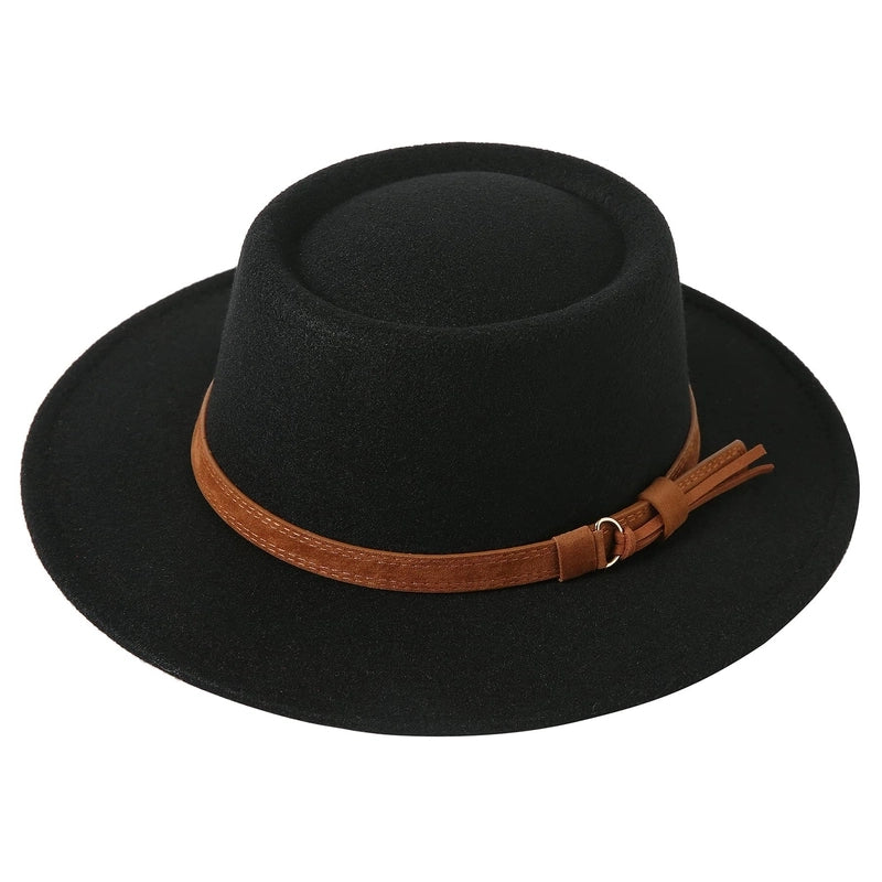 2 Pieces Concave Top Hat British Style Elegant Big Brim Hat Autumn And Winter Street Fashion Warm Felt Hat