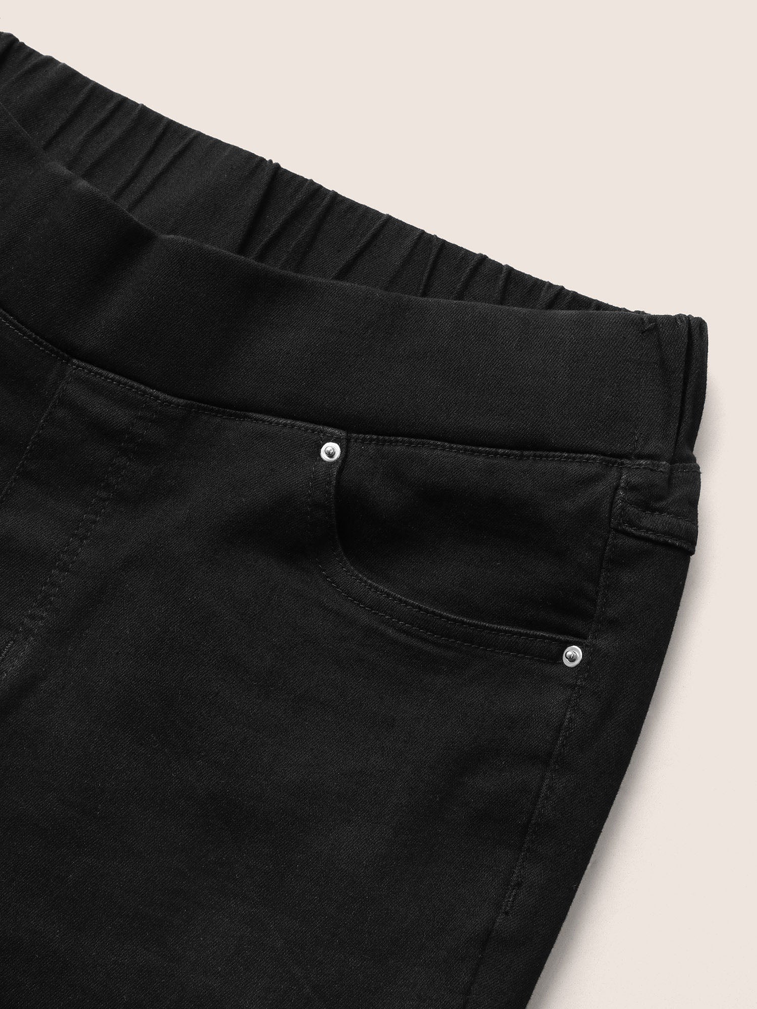 Black Wash Button Detail Elastic Wais Slim Jeans