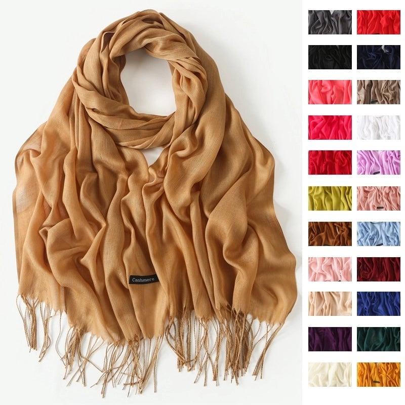 Women's Elegant Classic Style Solid Color Polyester Tassel Scarf