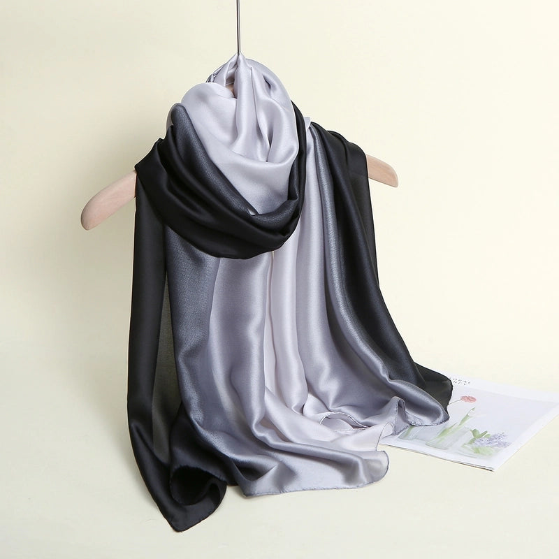23 New Gradient Color Scarf Transitional Color New Silk Satin Scarf Scarf Elegant Long Women's Shawl Solid Color