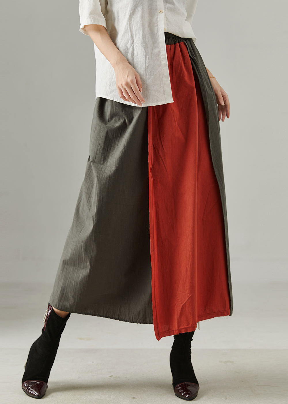 Casual Red Elastic Waist Patchwork Cotton Skirts Spring