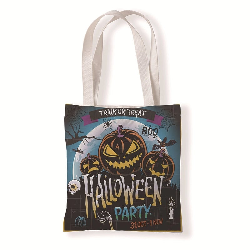 Halloween Women's Medium Canvas Pumpkin Letter Elegant Streetwear Square Open Canvas Bag