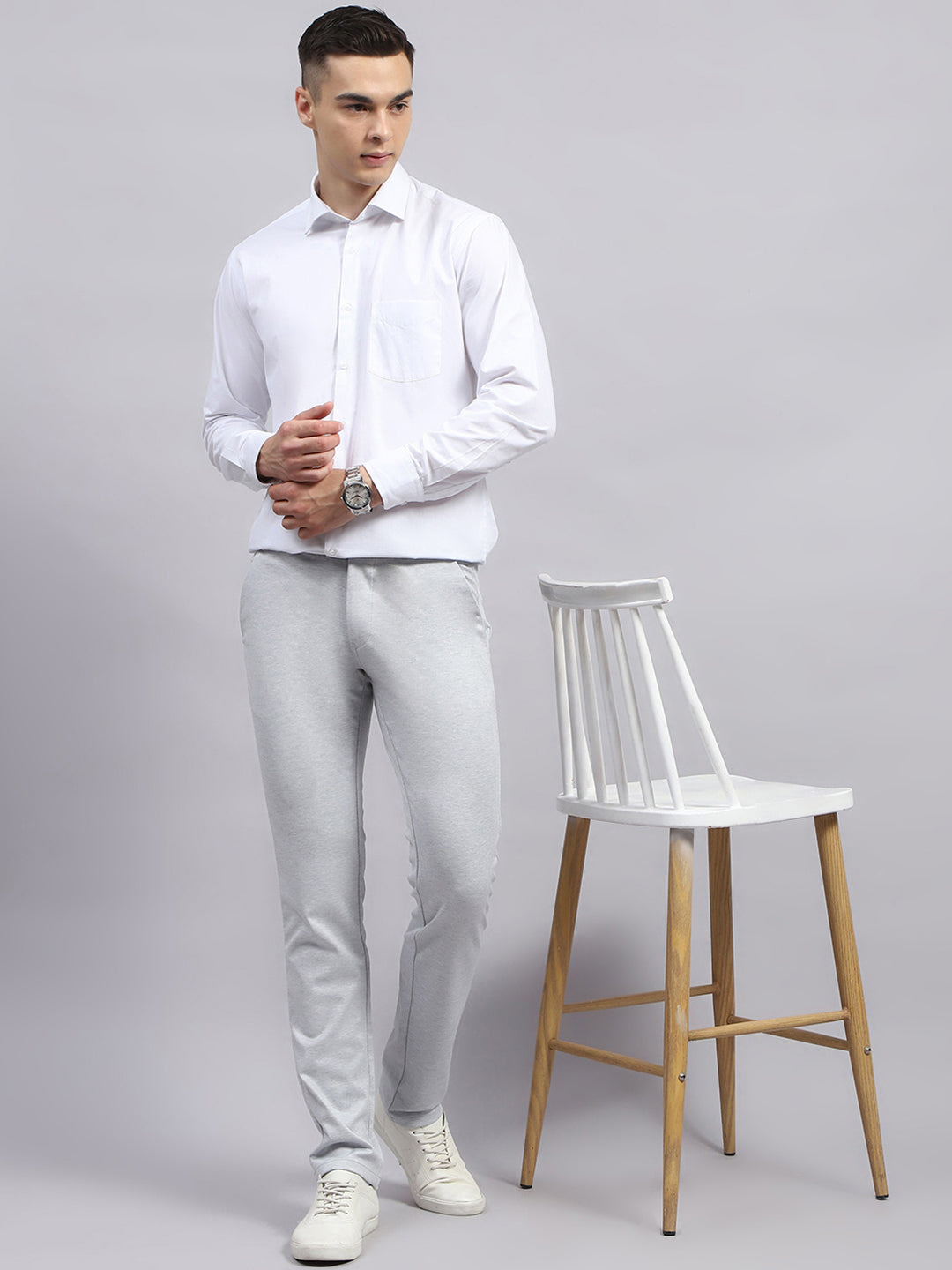 Men Grey Solid Regular Fit Trouser