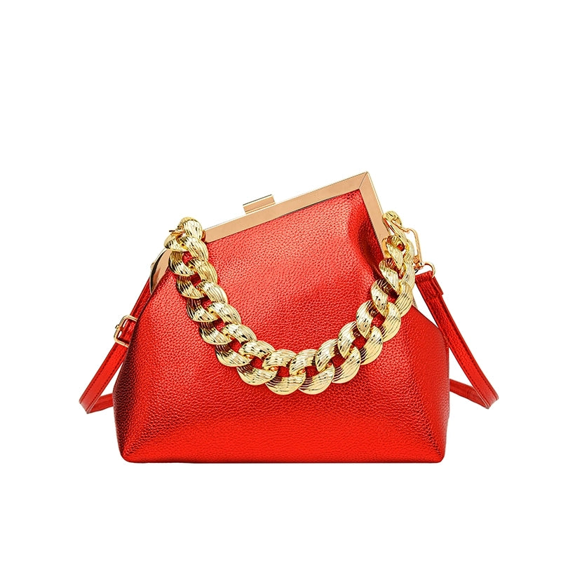 Women's Medium Pu Leather Solid Color Streetwear Square Lock Clasp Crossbody Bag