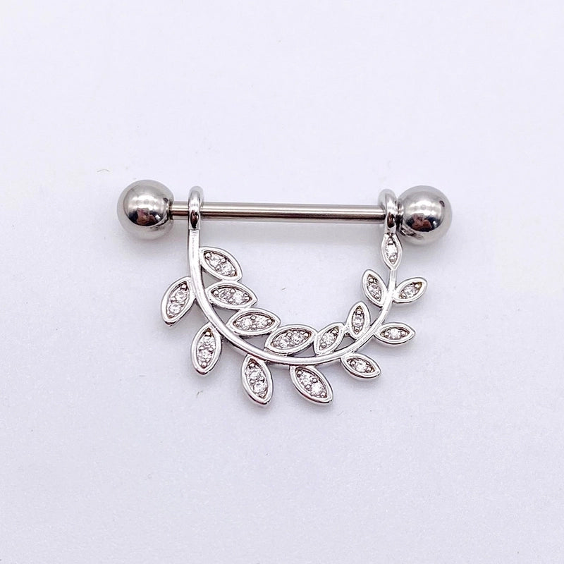 Fashion Leaf Star Wings Stainless Steel Inlaid Zircon Nipple Ring 1 Piece